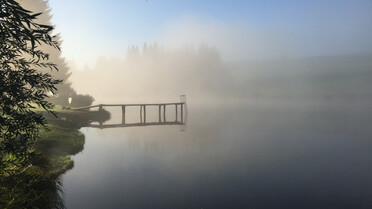 nebelige Stimmung, Mühlen, Badesee,