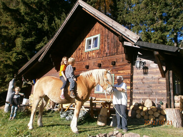 2 Kinder sitzen auf Pferd | © Fernerhütte | Guldner