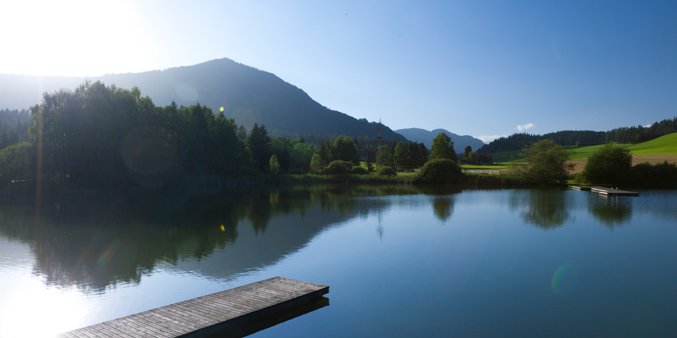 romantischer Teich, mit Steg, Sonne scheint | © Steiermark Tourismus, Harry Schiffer